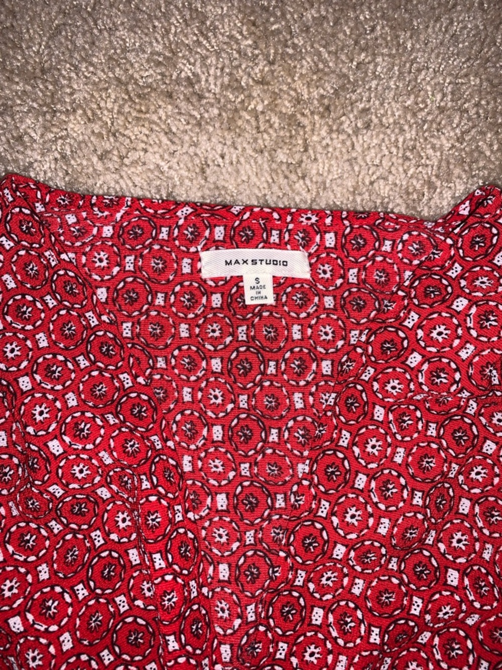 Max Studio Women’s Red Floral Ruffle Peplum Waist Bow Tie Smocked Women's Top - Picture 2 of 9